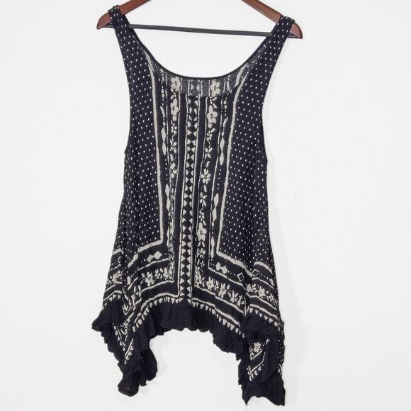 Free People Printed Tank Top Black White Size Small Boho Chic - Picture 2 of 8